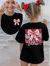 cheap Girl's 3D Playful Humor-Valentines Girls' 3D Graphic Bow tie T shirt Tee Short Sleeve 3D Print Summer Spring Sports Fashion Streetwear Kids 4-12 Years Crew Neck Casual Daily Outdoor Regular Fit