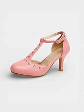 ieftine Pantofi Mary Jane-Pantofi cu toc mediu, negri, cu bareta în T și accente argintii, model Mary Jane pentru femei – stil elegant de zi cu zi, pentru ținute profesionale de birou și naveta elegantă