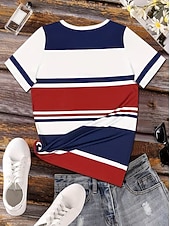tanie Koszulka w paski i geometryczna-Amerykański Dzień Niepodległości Damskie Podkoszulek Nadruk Graficzny Flaga Zabytkowe Moda Elegancki Krótki rękaw Półgolf Zwykłe topy Codzienny Weekend Niebieski Rumiany róż Czerwony Lato Wiosna