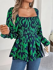 economico Bluse Floreali-Per donna Camicia Blusa Top in chiffon Leopardo Elegante Classico Moderno Manica Lunga Collo quadrato Top Regolari Quotidiano Ferie Uscire Nero Bianco Verde Primavera Autunno