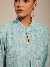  女性用 ドレッシーなトップス ツインセット ラインストーン フラワー エレガント クルーネック 結婚式のゲスト カクテルの服装 ライトブルー 夏 春 秋