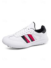 cheap Men's Golf Shoes-Men's White Golf Sneakers, Athletic Lace-Up Design with Color Stripe Detail, Shock-Absorbing Sole, Modern Sport Style for Golf Courses