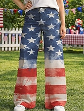  250-jähriges Jubiläum USA Retro Vintage 1970er Hose Hose mit weitem Bein Hippie Disco Hohe Taille Kostüm Damen Maskerade 4. Juli Unabhängigkeitstag Erwachsene Hose
