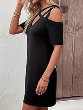 preiswerte schwarzes Minikleid-Damen Minikleid schwarzes kleid Cocktailkleid Sommerkleid Einfarbiges Kleid Aktiv Mode Modern Täglich Urlaub Ferien Normale Passform Einfach Kurzarm V Ausschnitt Schwarz Sommer Frühling