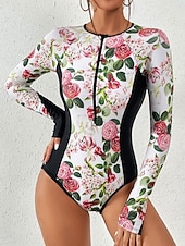 levne Jednodílné plavky-Dámské Plavky Jeden kus Monokini Plavky Zaštíhlující Vysoký pas Štíhlý prázdniny Oblečení na pláž Květinový Kulatý Dlouhý rukáv Plavky