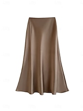 economico Gonne Formali-Per donna Gonne in raso Elegante Vintage Moda Casual Midi Vita Alta Gonne Semplice Arricciato Patchwork Inelastico Quotidiano Ufficio / Carriera Grigio verde Vinaccia Aalbicocca Nero Estate