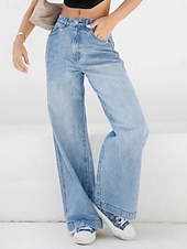 זול רגל רחבה ומותן גבוה-בגדי ריקוד נשים ג'ינסים רגל רחבה אופנתי סגנון רחוב באורך מלא מותניים גבוהים אחיד כיס נוח רך מיקרו-אלסטי בָּחוּץ רחוב פול קיץ &amp; אביב אביב, סתיו, חורף, קיץ רגיל