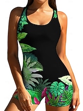 preiswerte One Pieces Rash Guards-Damen Regulär Anti UV Shirt Einteiliger Surfanzug Badeanzug Blumenmuster Tropisch Farbblockierung Herausnehmbare Polsterung Frontreißverschluss UV-Sonnenschutz UPF50+ Elastisch Ärmellos Bademode