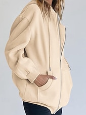 Недорогие Толстовки и Кофты-Женская объемная толстовка на молнии с длинными рукавами, повседневная толстовка с капюшоном и карманами для повседневной носки, несколько цветов.