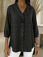 economico Bluse Semplici-Per donna Camicia Estiva Camicia casual Blusa Volant Tinta unica Vacanza Vintage Elegante Manica 3/4 Scollo a V Top Regolari Quotidiano All'aperto Ferie Blu Nero Blu marino Albicocca Grigio Primavera