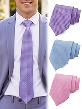 abordables Boda ACC-Corbata de poliéster para hombre, con diseño de cuadrícula pequeña, varios colores, largo ajustable, adecuada para bodas, negocios y viajes diarios.