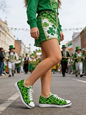  Sneakers basse da donna con stampa trifoglio di San Patrizio: classiche scarpe casual in tela con lacci per adolescenti e adulti, perfette per lo streetwear, la scuola e le uscite festive