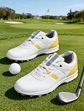 cheap Women's Golf Shoes-Women's Classic White / Yellow Lace-up Golf Shoes – Non-Slip Shock-Absorbing Athletic Sneakers for Lady Golf Players, Course Training, Weekend Matches, Country Club Style &amp; Outdoor Walking