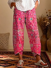 cheap Graphic Pants-Women's Slacks Cropped Pants Vacation Vintage Casual Ankle-Length High Waist Graphic Geometric Pattern Abstract Elastic Waistband Comfy Comfort Breathability Inelastic Daily Outdoor Street Yellow Pink