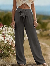 preiswerte Luxusunterteile-Damen-Sommerhose aus 100 % Baumwolle mit weitem Bein, Streetwear-Stil, lässig, lang, hoher Bund, schlicht, mit Tasche, hoch geschnitten, atmungsaktiv, weich, mikroelastisch, ideal für Urlaub, Alltag und Freizeit, in Schwarz, Weiß und Hellgrün