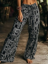 economico Fondamenti Falsi Essenziali-Per donna Gamba larga Pantaloni Estivi Pantaloni Vacanza Streetwear Casual Lunghezza intera Vita media Grafico Geometrico Coulisse Tasca Stampa Confortevole Inelastico Casuale Quotidiano All'aperto
