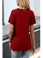 voordelige Effen t-shirt-Dames T-shirt Lapwerk Zak Kleurenblok Effen Kleur Stijlvol Casual Korte mouw V-hals Lange tops Dagelijks Uitgaan Zwart Wit Rood Grijs Zomer Lente