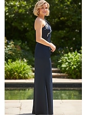 cheap Floor Length-Sheath Column Floor Length Formal Dresses Evening Gown Mother of the Bride Dress Sleeveless One Shoulder Elegant Vintage Formal Satin with Bow(s) Embroidery