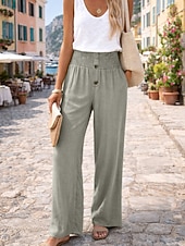 baratos Calças de Luxo-Mulheres Calças de linho de algodão Perna larga chinês Calças Férias Roupa de rua Básico Comprimento total Cintura Média Tecido Bolsos Cintura elástica Confortável Conforto Micro-Elástica Ao ar livre