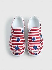  United States 250th Anniversary Women's Red Blue American Flag Print Comfort Mules – Canvas Slip-On Shoes USA Fourth of July Outdoor Events Travel  Daily Wear