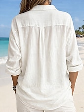 Недорогие Основные искусственные рубашки-Жен. Рубашка Бохо Рубашка Богемия Винтаж Повседневные Длинный рукав Длинные топы Повседневные Праздники На выход Синий Белый Желтый Розовый Небесно-голубой Лето Весна