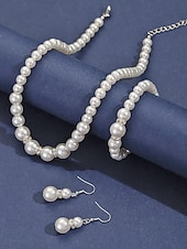 cheap Wedding Accessories-Women's Faux Pearl Jewelry Set, Elegant Gold &amp; Silver Tone, Necklace, Earrings &amp; Bracelet, Perfect for Weddings and Formal Occasions