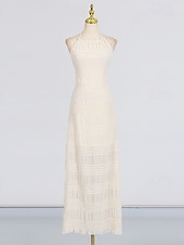 economico Piccole vestiti bianchi-Linea ad A Lunghezza al pavimento Abito Bianco Abiti per invitati a matrimoni Elegante Senza Maniche All'americana Festa in giardino Matrimonio con Arricciato