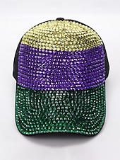 preiswerte Zubehör-Unisex-Paillettenkappe aus Polyester – Karnevalshut mit Strassverzierungen, verschiedene Muster für Freizeit und Festlichkeiten