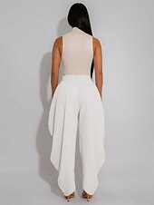 abordables pierna ancha y cintura alta-Mujer Fresco Chinos Elegante Vintage Moda Hasta el Tobillo Alta cintura Plano Bolsillo Cintura elástica Confortable Rígido Diario Hogar Exterior Naranja rojo Gris Rosáceo Negro Blanco Verano Primavera