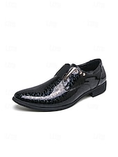 cheap Derby Shoes-Men's Blue Patent Leather Crocodile Print Slip-on Shoes - Elegant Formal Footwear for Business and Evening Gatherings and Weddings