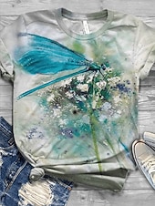 abordables T-shirt Animaux-Femmes T-shirt Imprimé Fleuri Graphique Animal ancien Élégant Classique Manche Courte Col ras du cou Hauts Réguliers Quotidien Week-end Bleu Jaune Rose Claire Vert Beige Été Printemps Automne Hiver