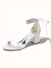 economico sposa-sandali da donna con tacco a blocco color argento, scarpe da sposa aperte con cinturino alla caviglia in cristallo per matrimoni in chiesa