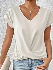 Χαμηλού Κόστους Βασικά Ψεύτικα Πουκάμισα-Γυναικεία Μπλουζάκι Συμπαγές Χρώμα Κλασσικό Καθημερινό Κοντομάνικο Λαιμόκοψη V Κανονικά μπλουζάκια Καθημερινά Εξόδου Σαββατοκύριακο Μαύρο Λευκό Ανθισμένο Ροζ Κρασί Βαθυγάλαζο Καλοκαίρι Άνοιξη