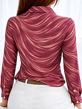 billiga Randiga och geometriska blusar-Dam Skjorta Blus Knappar Mönster Grafisk Geometrisk Randig Vintage Stylish Ledigt Långärmad Tröjkrage Vanliga toppar Dagligen Svart Rubinrött Purpur Grön Kaki Vår Höst Vinter