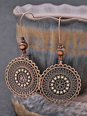 olcso Női fülbevaló-Női ötvözetből és fából készült kerek fülbevalók, vintage bohém mandala dizájn, könnyed, mutatós stílus, tökéletesek hétköznapi viseletre, tengerparti nyaraláshoz és nyári szettekhez