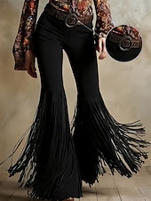 economico pantaloni da donna da festa-Per donna Culotte Gamba Larga Pantaloni a Zampa Chinos Vintage Moda Streetwear Lunghezza intera Vita media Tinta unica Frangia con nappe Patchwork Tasca Comodo Traspirante Elasticizzato Quotidiano