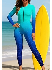 abordables Rash Guards Une Pièce-Femmes Standard Maillot Anti UV Rashguard intégral Maillot de bain Dégradé Océan avec soutien-gorge intégré ​fermeture éclair sur le devant Protection Solaire UV Couvrant UPF50+ manche longue Coque