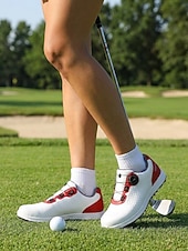 cheap Women's Golf Shoes-Women's White Red Golf Shoes – Lightweight Breathable Spiked Golf Sneakers for Women, Stable Cushioning for Golf Course, Training, Walking &amp; Daily Wear