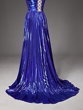 economico Abiti da Sera a Linea A-Linea ad A Strascico a Terra Abito da invitata a nozze Abito Formale Abito da sera Abito da Sera Elegante Scintillante Stile Celebrità Senza Maniche Spalline sottili Festa serale Matrimonio con