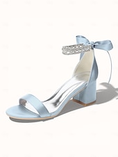 economico sposa-sandali da donna con tacco a blocco color argento, scarpe da sposa aperte con cinturino alla caviglia in cristallo per matrimoni in chiesa