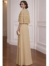 economico Lunghezza del pavimento-Due Pezzi Linea ad A Abito Lunghezza al pavimento Abito da Cocktail Abito da invitata a nozze Abito da cerimonia per signora Mezza Manica Scollo a Barca Elegante Vintage Formale Chiffon Scialli con