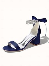 economico sposa-sandali da donna con tacco a blocco color argento, scarpe da sposa aperte con cinturino alla caviglia in cristallo per matrimoni in chiesa