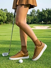 tanie Damskie buty golfowe-Brązowe buty golfowe damskie – klasyczne, sznurowane, codzienne buty golfowe dla kobiet, trwała podeszwa z kolcami do gry w golfa, spacerów, uprawiania sportów na świeżym powietrzu i noszenia na co dzień
