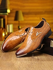 economico Scarpe Derby-scarpe oxford da uomo in similpelle marrone con stampa coccodrillo – design di alta qualità per matrimoni, eventi aziendali e occasioni formali