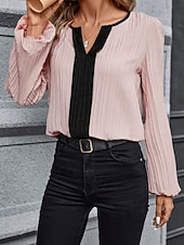 economico Bluse Eleganti-Per donna Camicia Blusa Patchwork Blocco di colori Vintage Elegante Moderno Manica Lunga Scollo a V Top Regolari Quotidiano Ferie Uscire Blu Rosa Arancione Albicocca Primavera Autunno