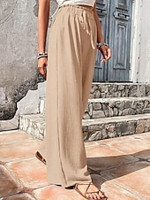 economico gamba larga e vita alta-Per donna Pantaloni Pantaloni Larghi Pantaloni casual Pantaloni a Nido d'Ape Vacanza Moda Streetwear Lunghezza intera Vita Alta Semplice Coulisse Tasca Gamba larga Comodità Leggero Morbido