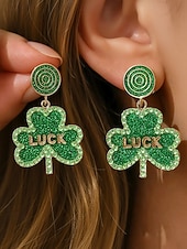 abordables Accesorios-Pendientes de trébol para mujer: aleación, varios estilos, verde, ideal para el Día de San Patricio, uso diario.