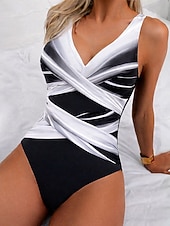 Χαμηλού Κόστους Ολόσωμα μαγιό-Γυναικείο Μαγιό ενός Τεμαχίου Αδυνατιστικό Ραφές Monokini Briefs Έλεγχος Κοιλιάς Ψηλή Μέση Αδύνατο Κομψό Διακοπές Ombre Γραφικό V Neck Άνευ Μανικιών Μαγιό