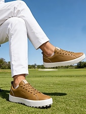 levne Pánské golfové boty-Pánské bílé golfové boty, čistý šněrovací design, lehká polstrovaná podrážka, klasický sportovní styl pro golfová hřiště a outdoorové nošení