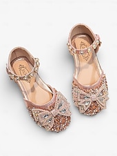 economico Bambini &amp; Ragazza dei Fiori-scarpe eleganti Mary Jane con strass scintillanti per bambini, dettaglio fiocco di cristalli, tomaia in tessuto glitterato e cinturino regolabile alla caviglia, elegante stile principessa per bambine,